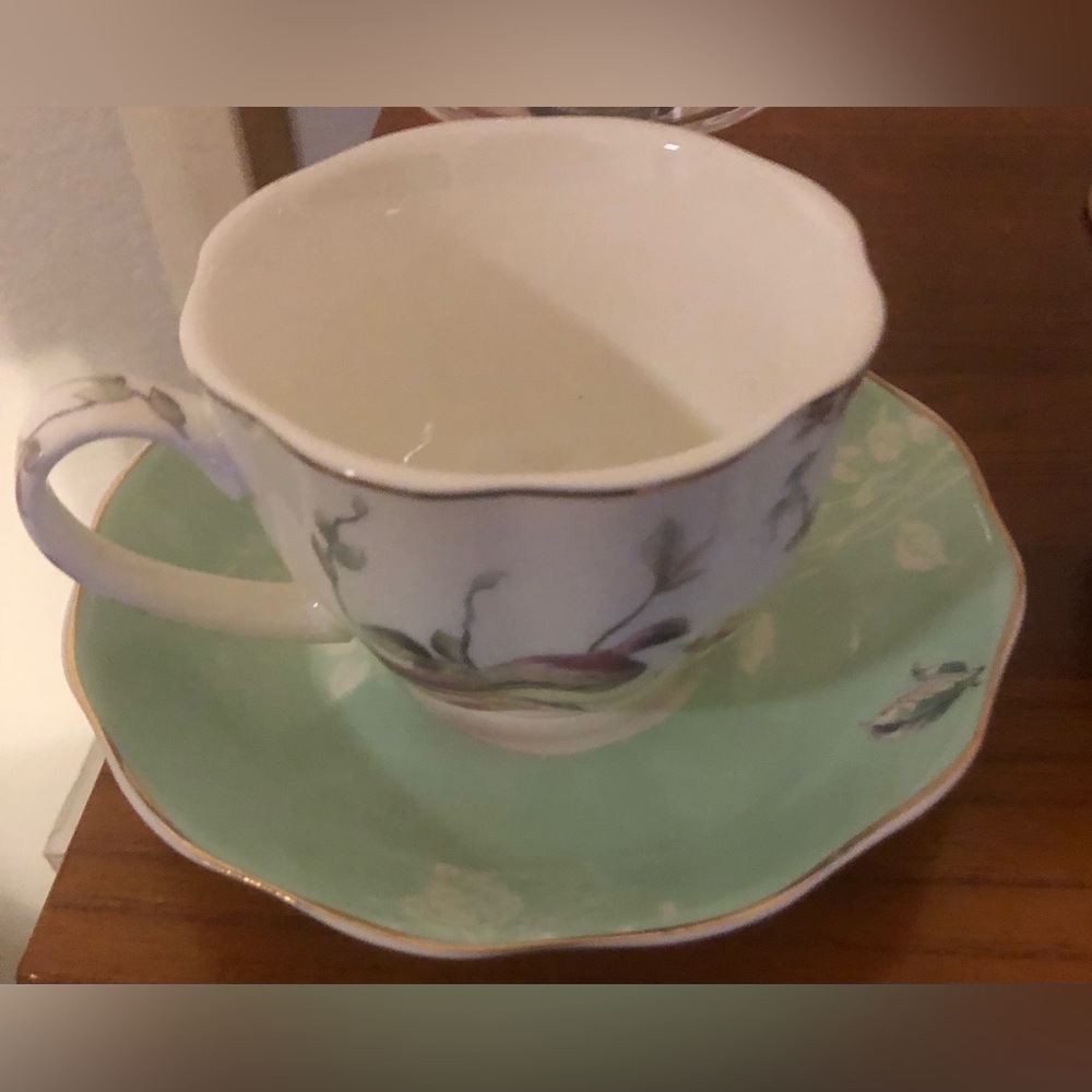 Grace TeaWare Green Floral Teacup & Saucer 2 Pc